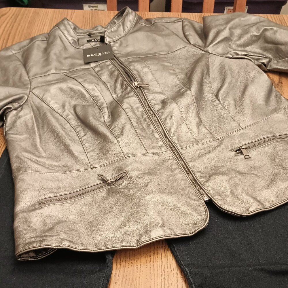 Baccini Size L Pewter Faux Leather Jacket (NWT) - Picture 6 of 15
